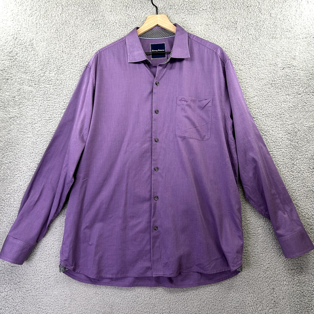 TOMMY BAHAMA Button Down Shirt Mens Large Purple Pima Cotton Long Sleeve Work